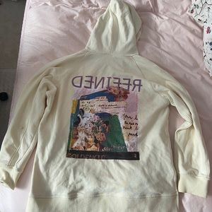 korean cream “refined” print graphic hoodie
